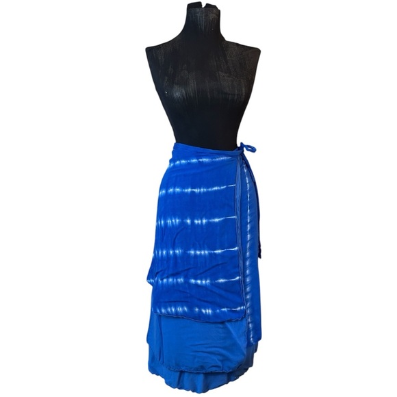 Y2K Royal Blue Tie Dye Handmade Rayon Wrap Skirt - Picture 2 of 9